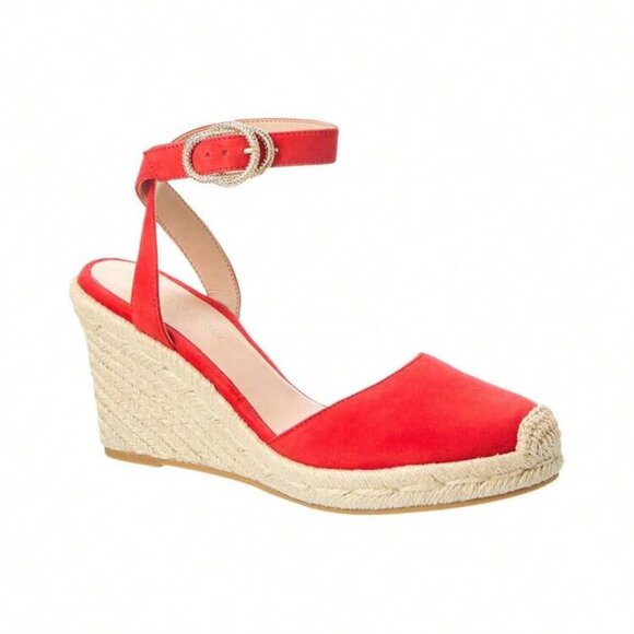 Stuart Weitzman Crystal Buckle Suede Espadrille Wedge Sandals Sz 10